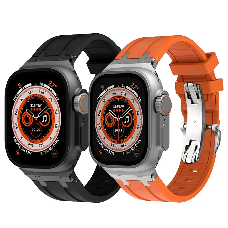 Liquid Silicone Straps for iwatch series 9 8 Luxury Folding Buckle Replacement Straps for ultra 2 49mm Silicone Apple Watch Band