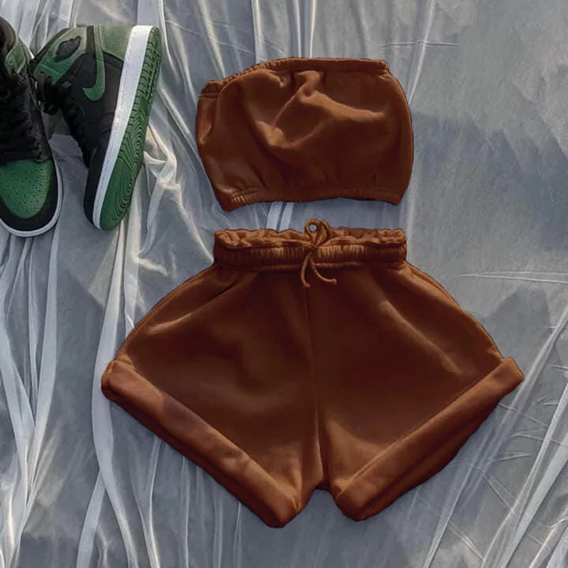 

2021 high quality jogging short summer women ethika outfits 2 piece set custom logo, 5 colors