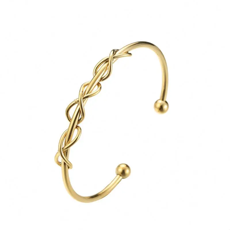 

Hot Design Individual Character Bend Open Gold Twist Cuff Bangle Stainless Steel