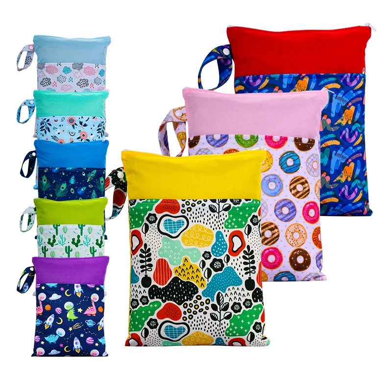 

Reusable baby cloth diaper wet bags Printed Waterproof Wholesale Baby Diaper Wet Dry Bags wet clothes bag, Customized colors