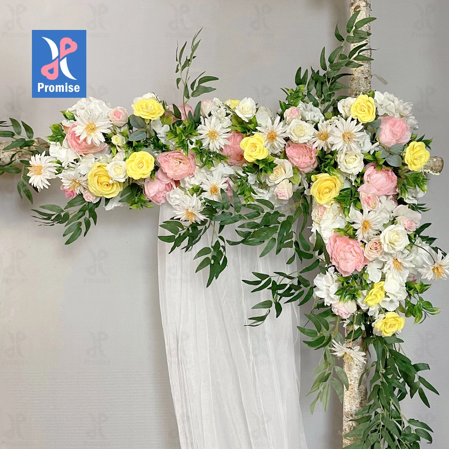

Promise Hot sale wedding party decorative artificial silk flower foam strip aisle floral table runner