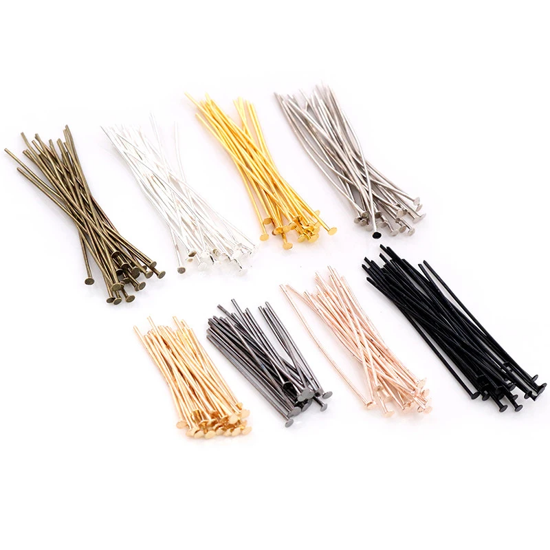 

200pcs/Lot 16 20 25 30 35 40 45 50mm Flat Head Pins Gold/Silver color/Rhodium Headpins For Jewelry Findings Making DIY Supplies, Multi-colors