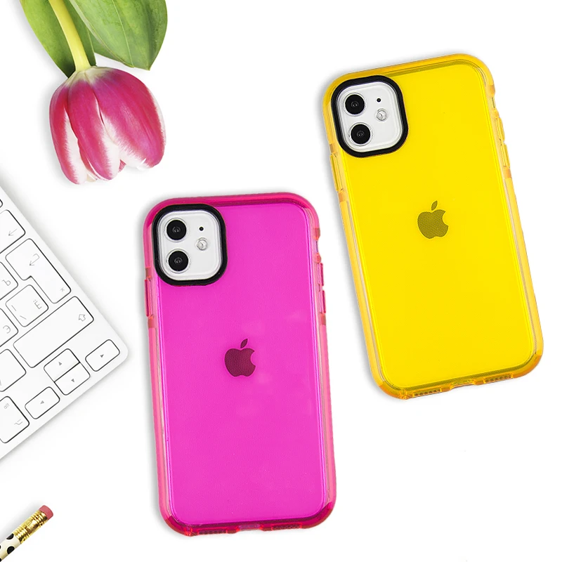 

Cell Phone Case Funda Para Neon Green Fluorescent Pink Colors for iPhone 12 Pro Hot Pink Case Fashion