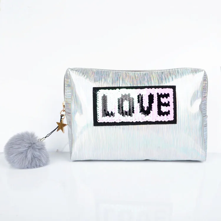 

Custom Logo Shiny PU PVC Bag Makeup Holographic Cosmetic Bags For Women Ladies, Customized