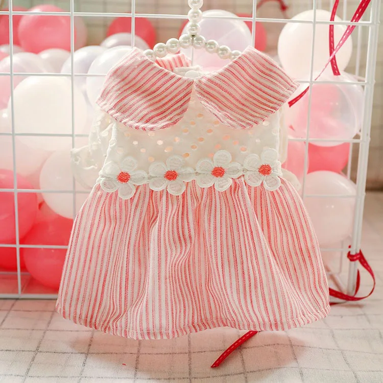

Sweet summer thin pink hollow out striped dresses for puppy dogs cats princess dress pet apparels wholesale