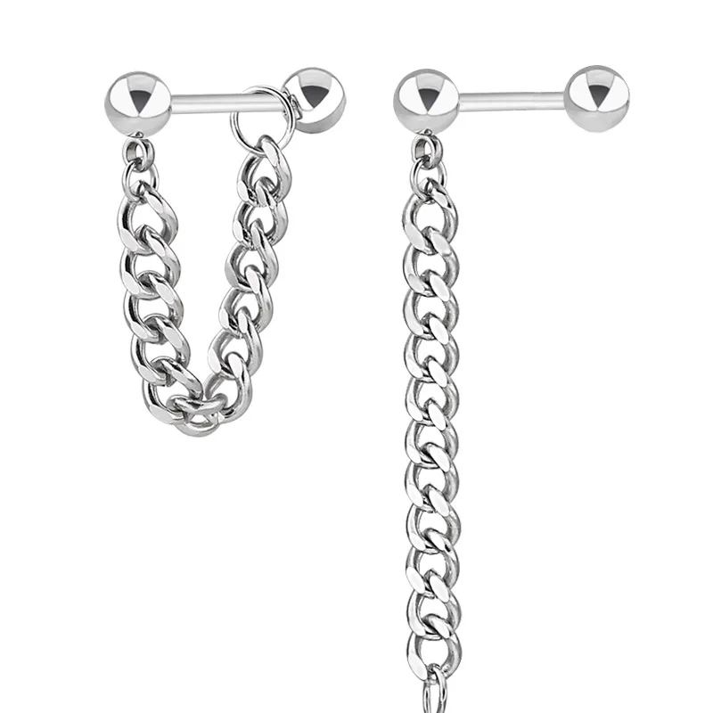 

Charm Simple Jewelry Stainless Steel Silver Black Long Chain Small Round Women Men Drop Earrings