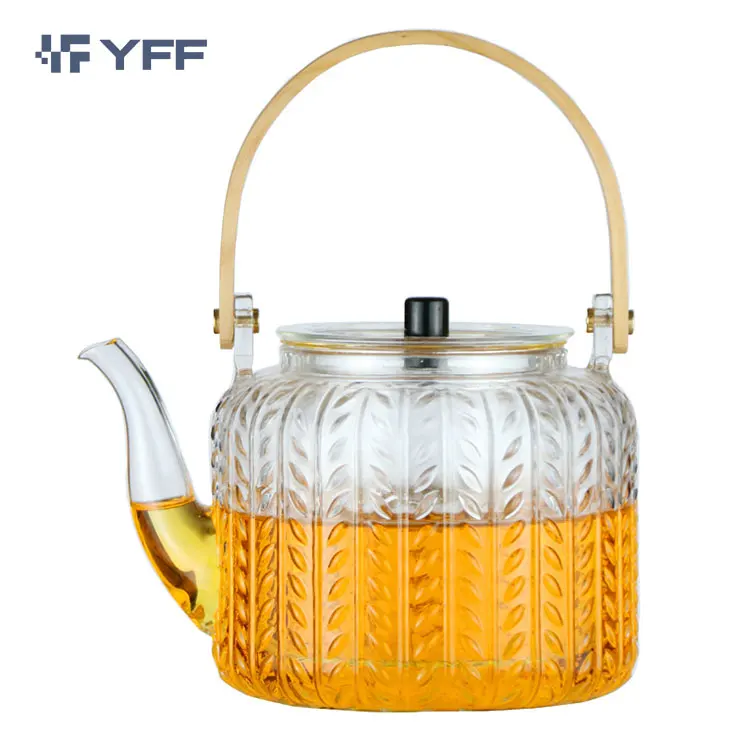 

High Borosilicate Glass Tea pot with Bamboo Handle Blooming Loose Leaf Teapots, Transparent
