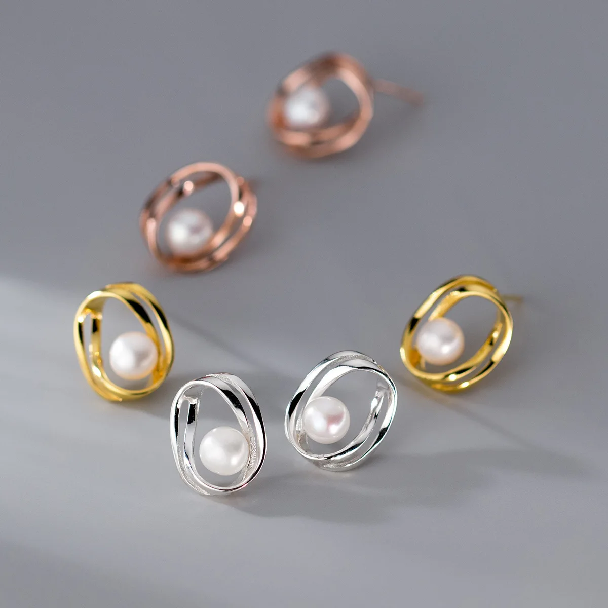 Fashion Jewelry 925 Sterling Silver Earrings Natural Real Pearl Hollow Oval Shaped square Gold Plated Stud Earrings for Women