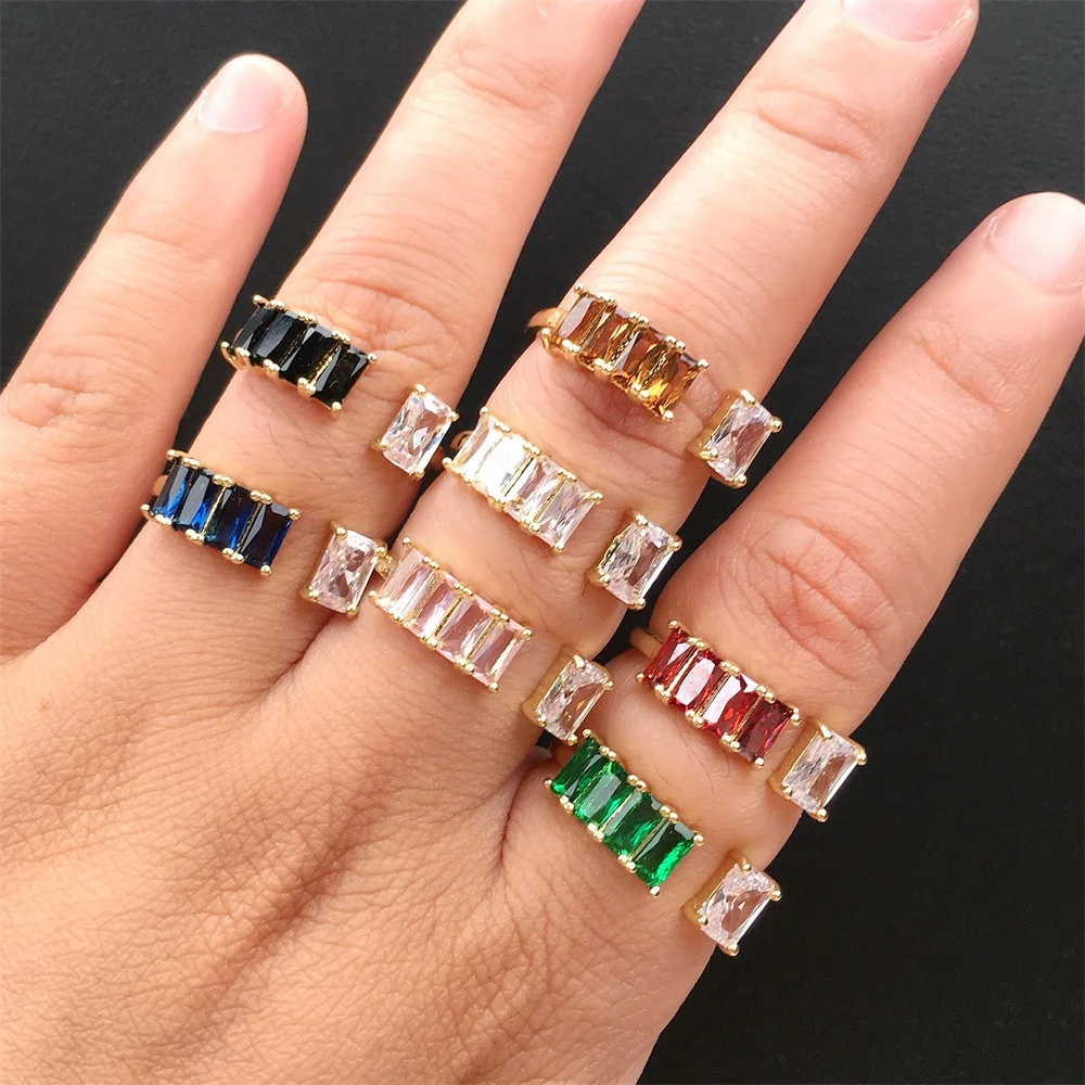 

Newest fashion jewelry 2021 ins trending colorful diamond geometric finger rings simple stackable opening adjustable ring