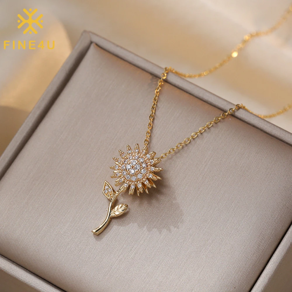 

Tarnish Free Rotatable Fashion Jewelry Gold Plated Spinner Sunflower Pendant Rotating Necklace