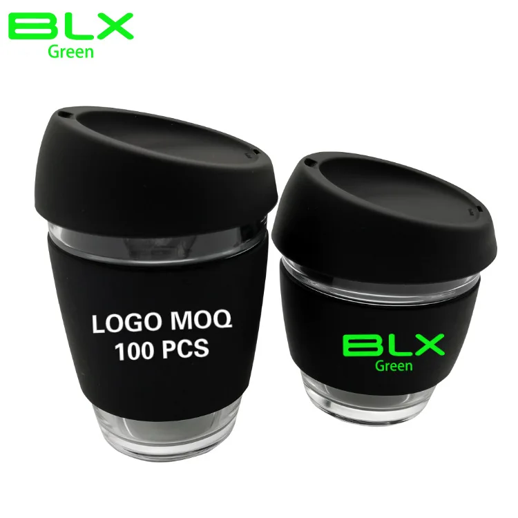 BLX  350ml 12oz or 8oz 227ml Silicone Take Away Glass Coffee Keep Me Cup ECO