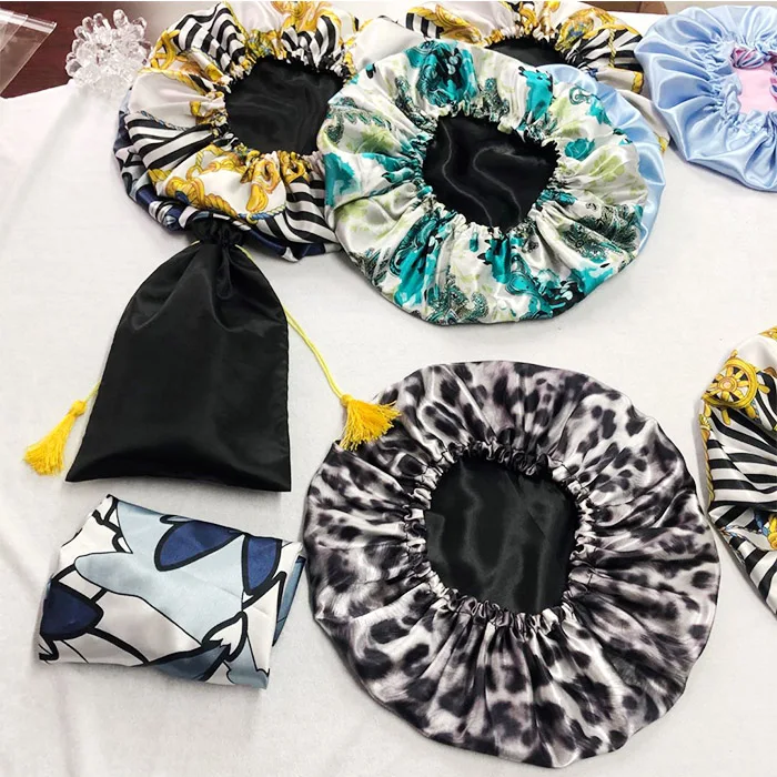 

Wholesaler custom reversible satin bonnet for curly hair and sleep night hats
