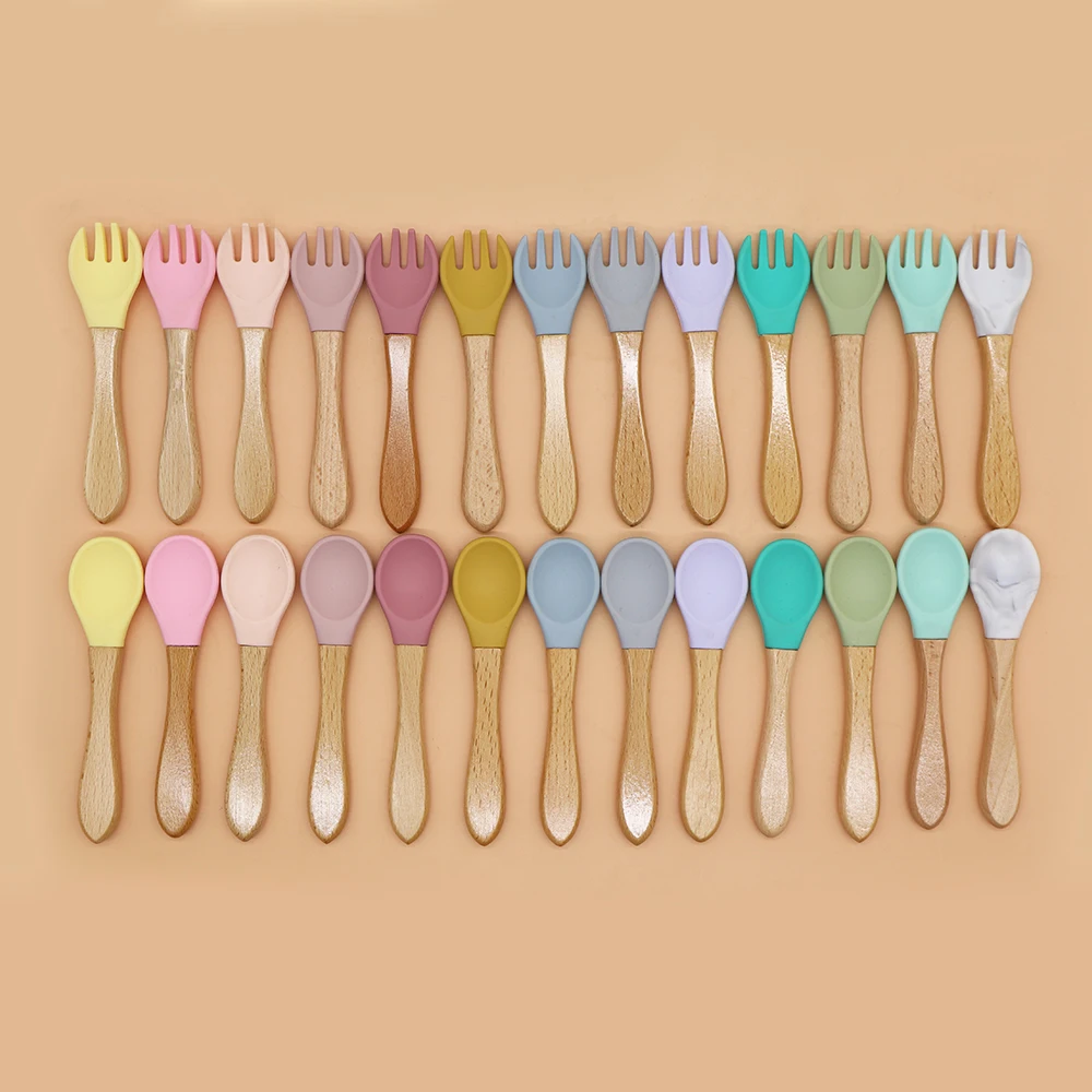

Top Selling Infant Food Grade Training Feeding Silicone Spoon And Fork Baby, 13 colors or customized