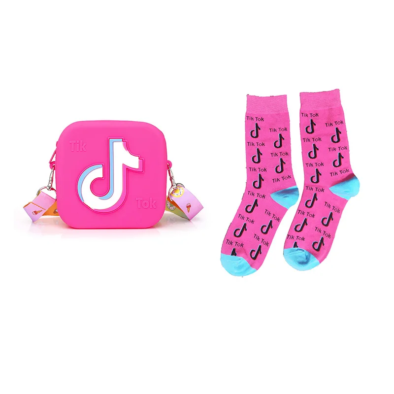 

2021 Fashion Designer Tiktok Mini Square Jelly Bags Little Girls Coin Purses and Handbags Kids tik tok Purses And Socks Set, 6 colors