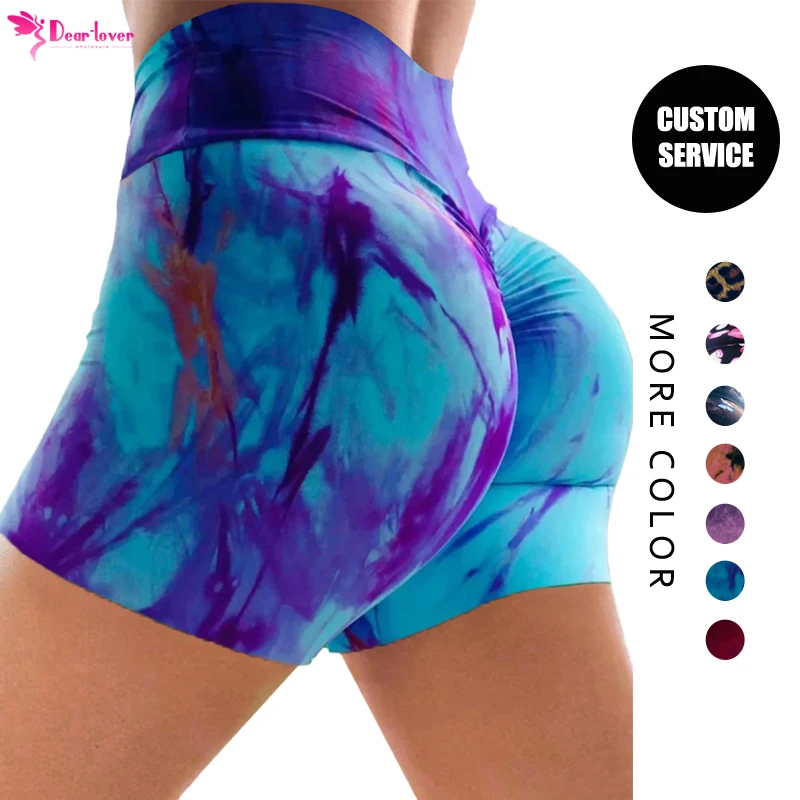 

Dear-Lover Custom Logo High Quality Fashion Summer Women High Waist Tie Dye Print Nylon Athletic Biker Yoga Booty Shorts, Tie dye women shorts