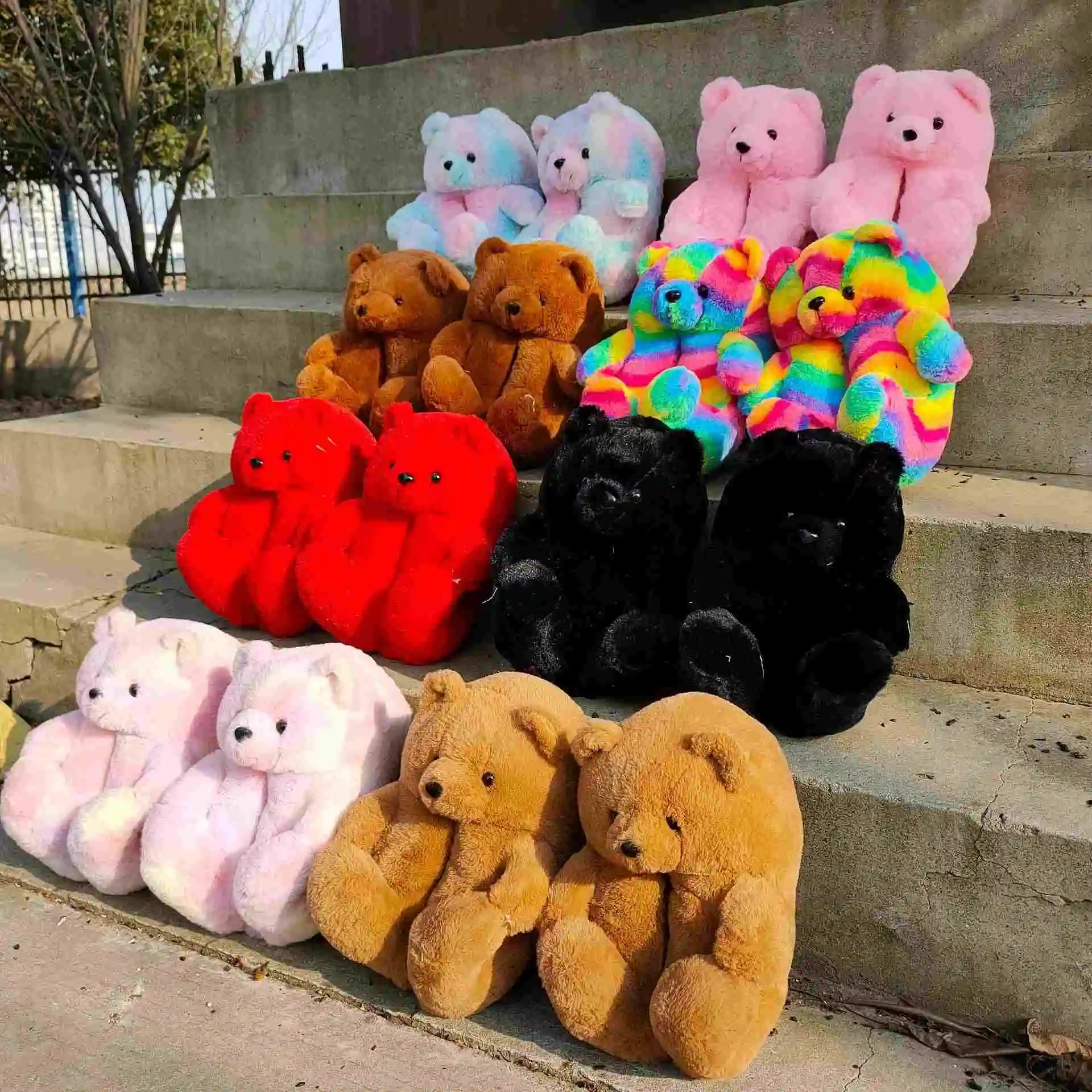 

Winter Kids Warm Soft Plush Slides Thicken Furry Home Floor Shoes Children Cute Cartoon Teddy Bear Slippers, Picture