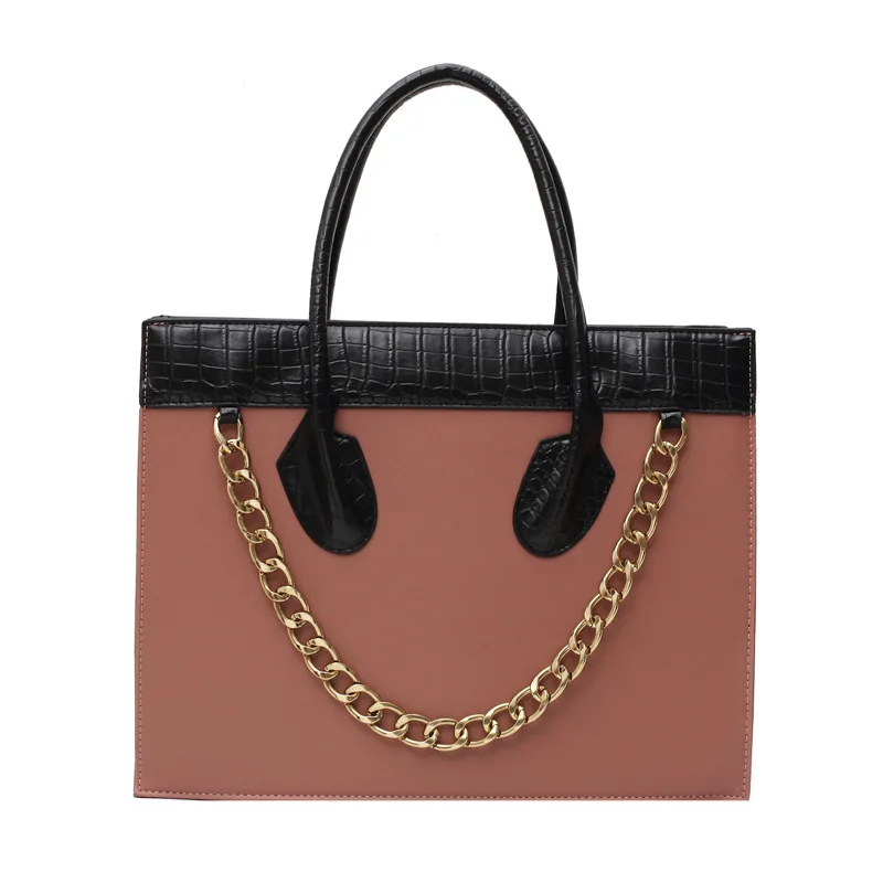 

Fashion contrast color Large capacity Business Handbag Women's Black tote bags leather Bags women handbags ladies