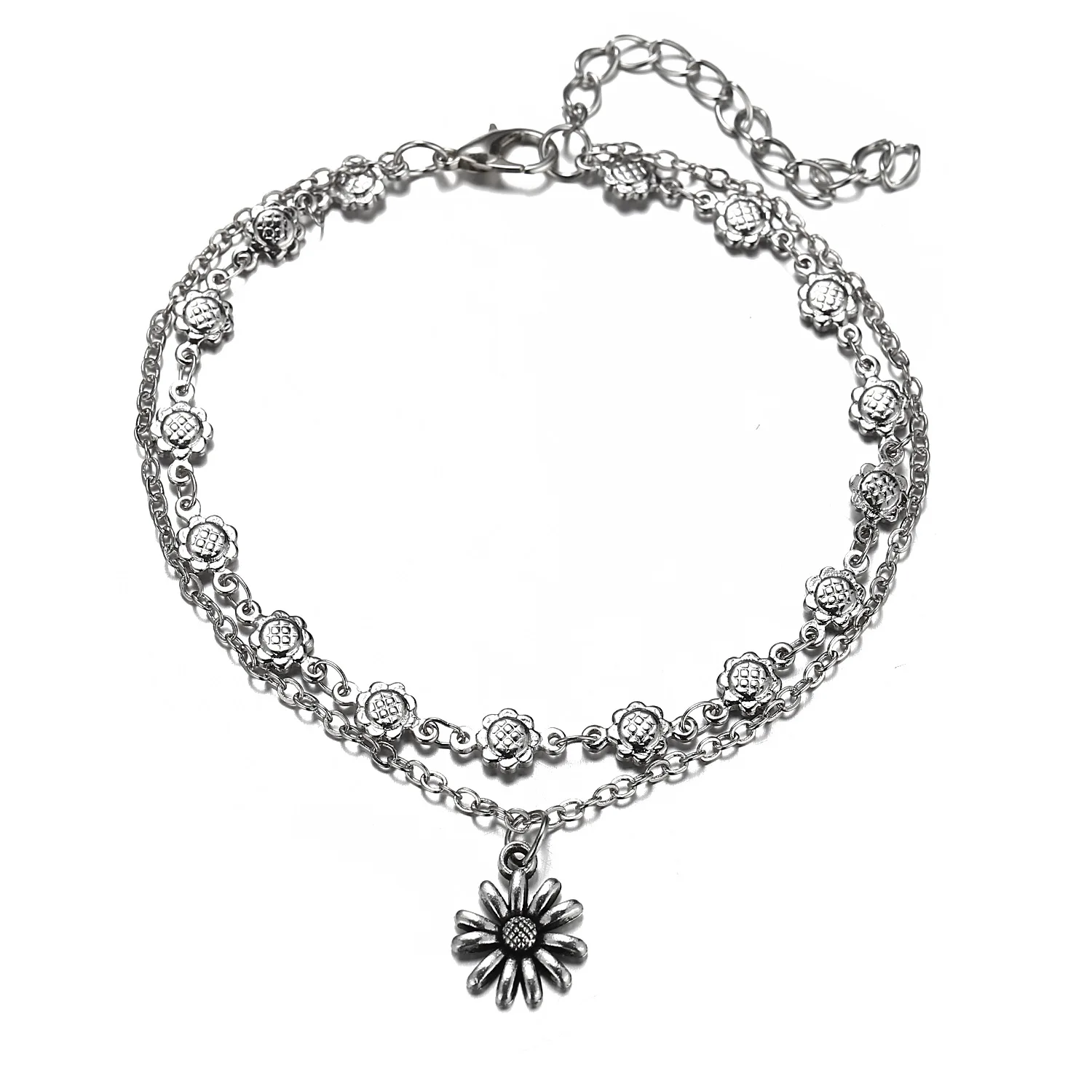 

Fast Delivery Silver Zinc Alloy Ankle Bracelet Fashion Sunflower Anklet for Women 2020