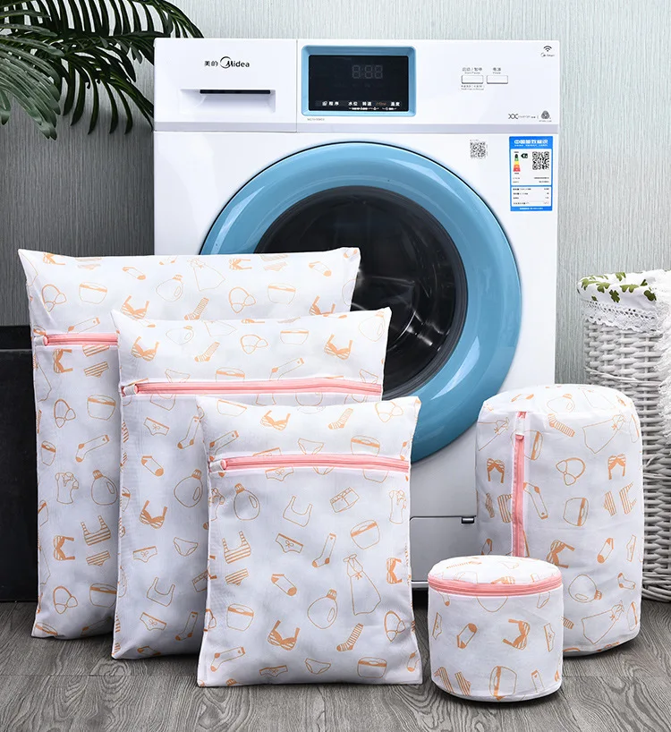 

5pcs/set Delicate Mesh Laundry Bags Delicate Printing Zipper Lingerie Polyester Mesh Fabric For Laundry Bag