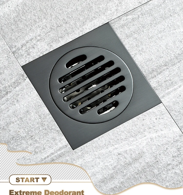 HIDEEP balcony kitchen bathroom shower floor drain brass anti-odor core 10*10cm black floor drain