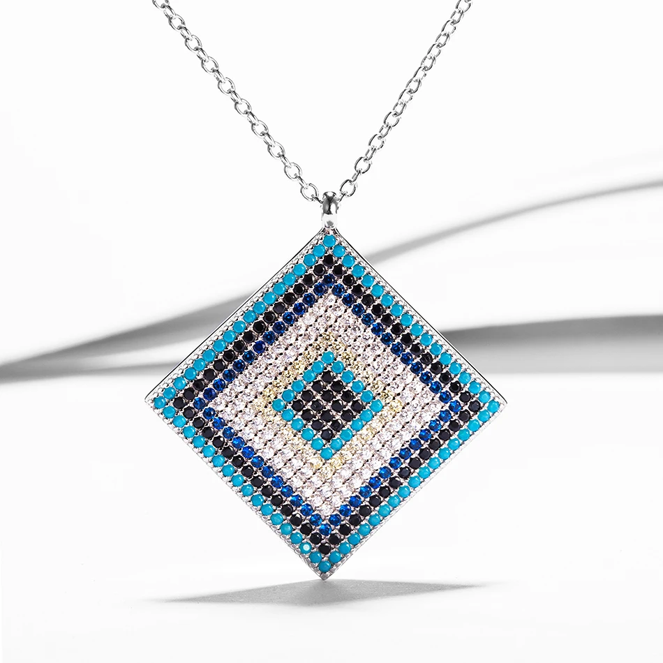 

Magic 925 Sterling Silver Necklace With Cubic Zircon Square Pendants Necklaces Fit Women Fashion Jewelry