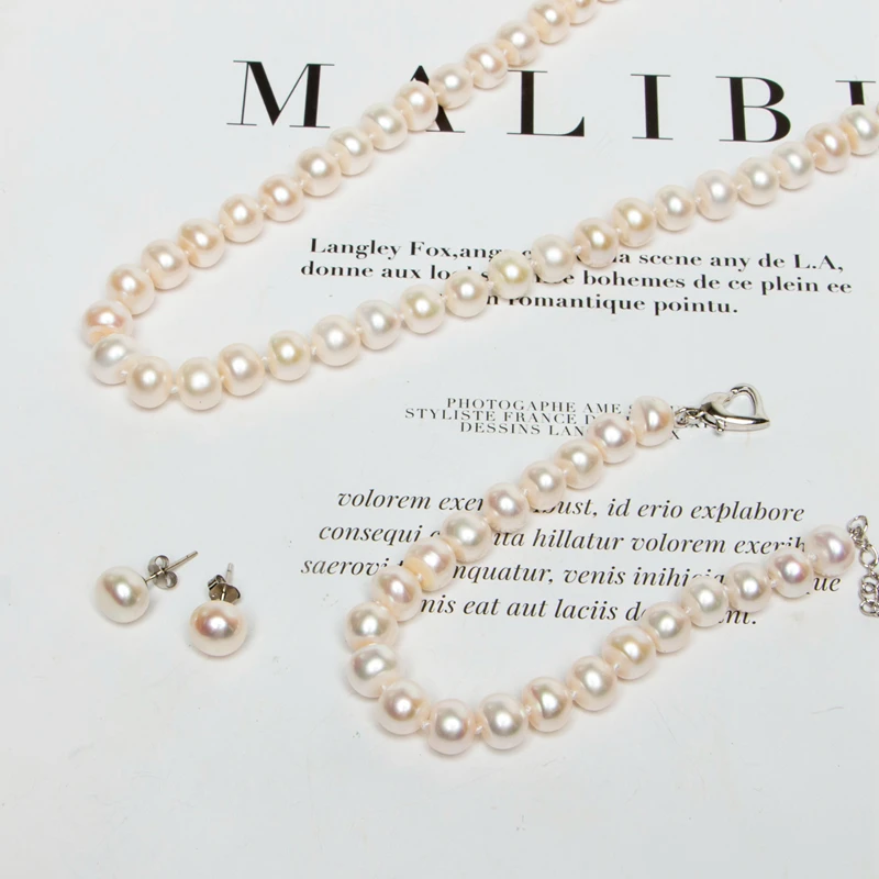 
2019 Wholesale Classic Real Freshwater Pearl Costume Bracelet Necklace Jewelry Set 