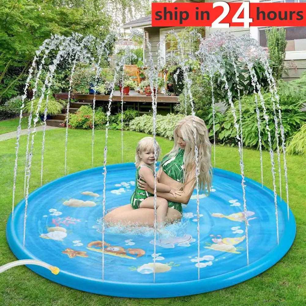 

100cm Kids Inflatable Water spray pad Round Water Splash Play Pool Playing Sprinkler Mat Yard Outdoor Fun PVC Swimming Pools