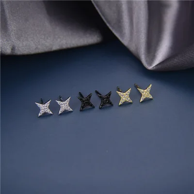 

Newest Design S925 Sterling Silver Black White Diamond Star Earrings Real Gold Plated CZ Star Stud Earrings For Women Girls