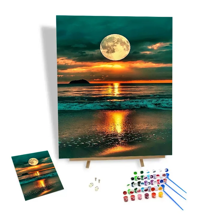 

Painting By Numbers For Adults Moon Under Sunset Paint By Number On Canvas Sea Scenery Diy Oil Painting Home Wall Decor