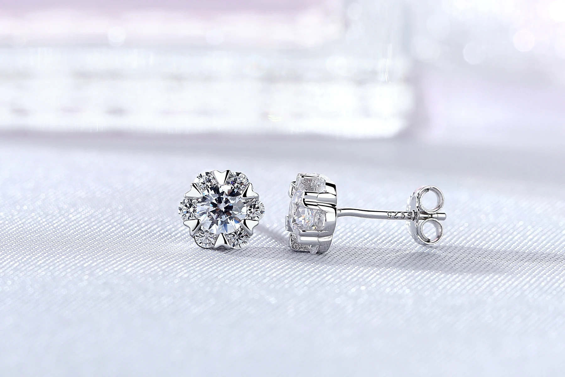 Elegant popular 925 sterling Silver flower stud earring CZ jewelry sets for women jewlery(图2)