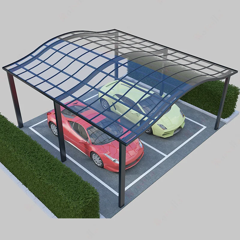 

Cantilever Aluminium Frame Carport Polycarbonate Panels Roof Canopy Built-in Rain Gutter, Customized color