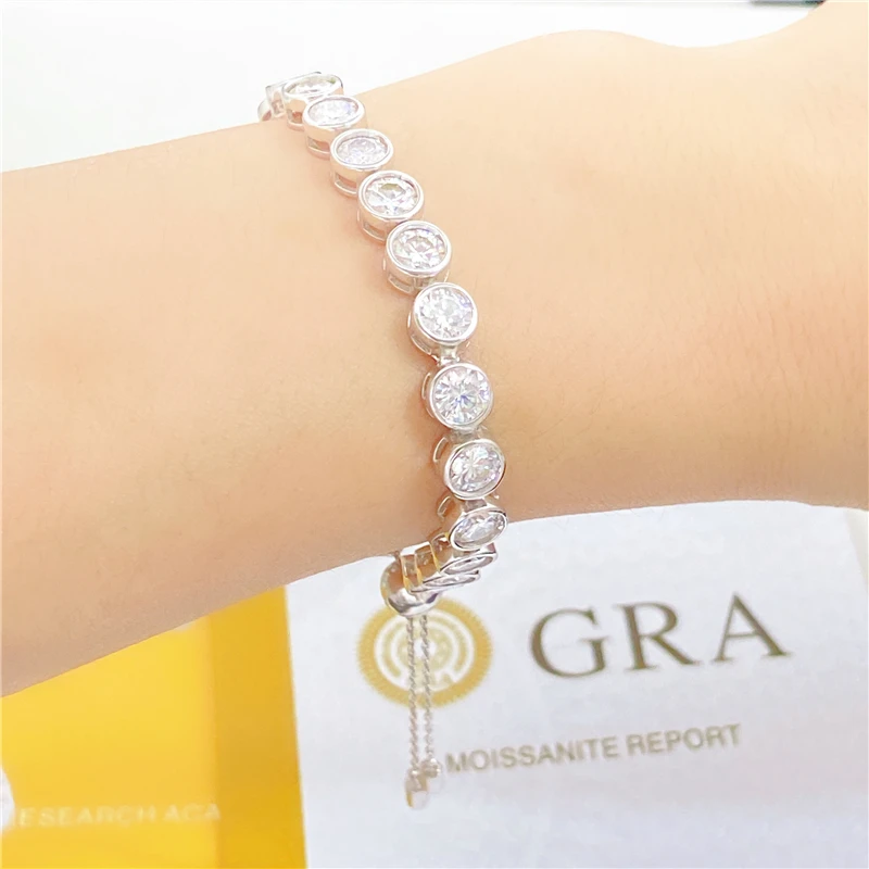 

Luxury 925 Sterling Silver Jewelry Men Women Tennis Chain VVS Moissanite Bezel Setting Adjustable Moissanite Tennis Bracelet