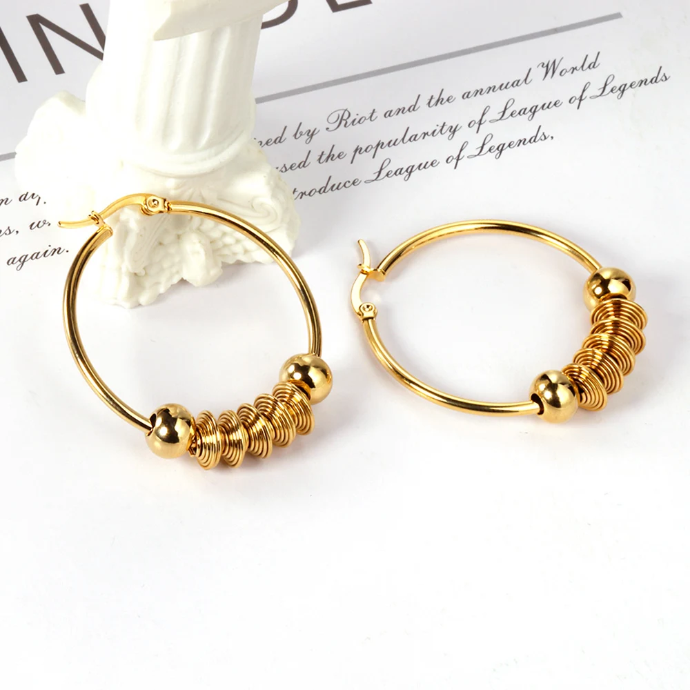 

Fashion PVD Gold Plated Steel Round Circle Cool Women Simple Fashion Design Jewelry Hoop Earrings