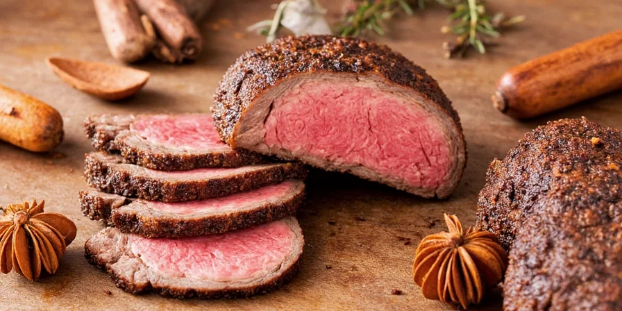 Grilled venison steak with spices