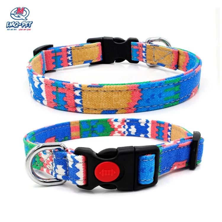 

custom high quality cotton webbing durable pattern luxury pet dog collar Unique style Adjustable Dog Collar