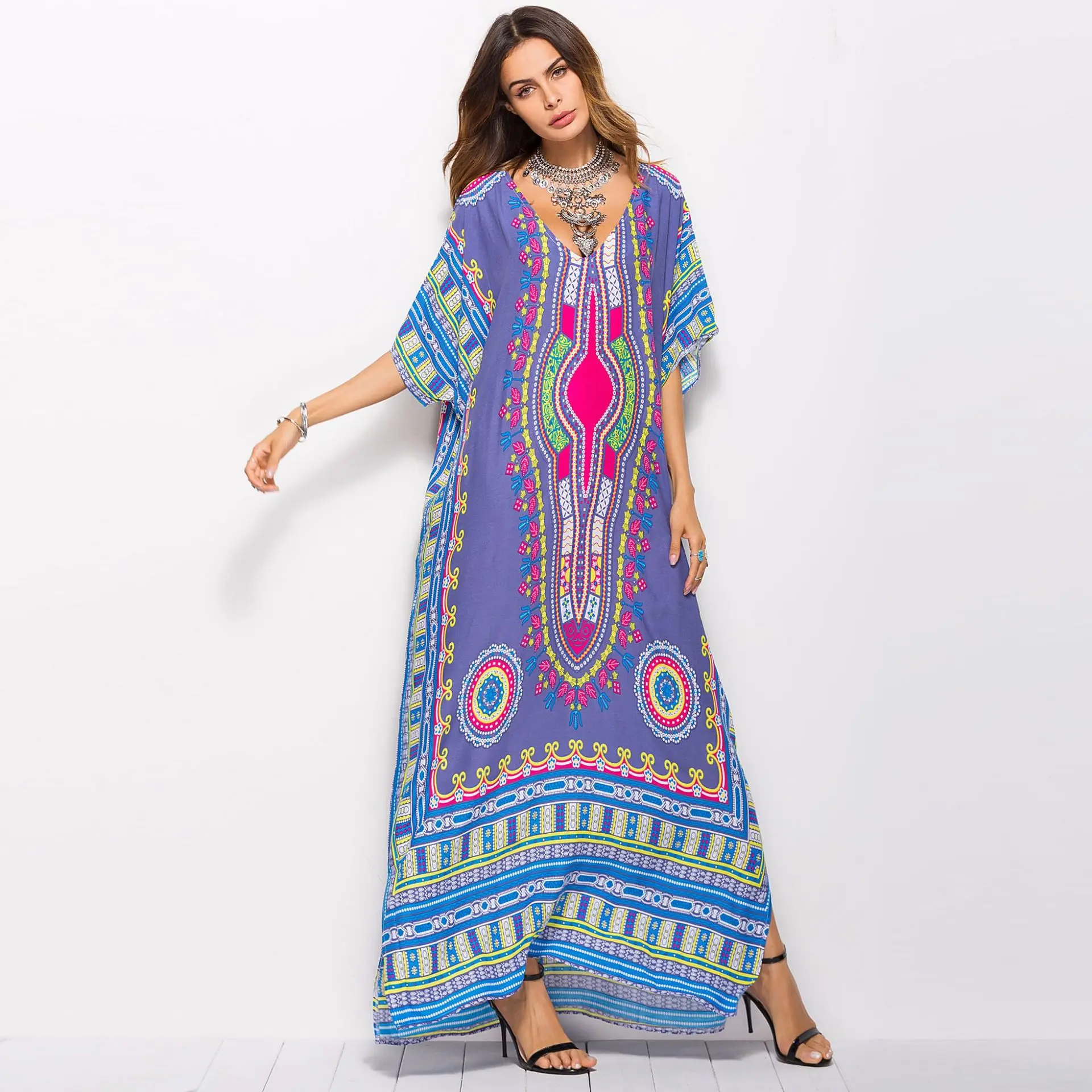 
Hot sell summer printing women lady long beach wear casual style fashion Maxi Dress 