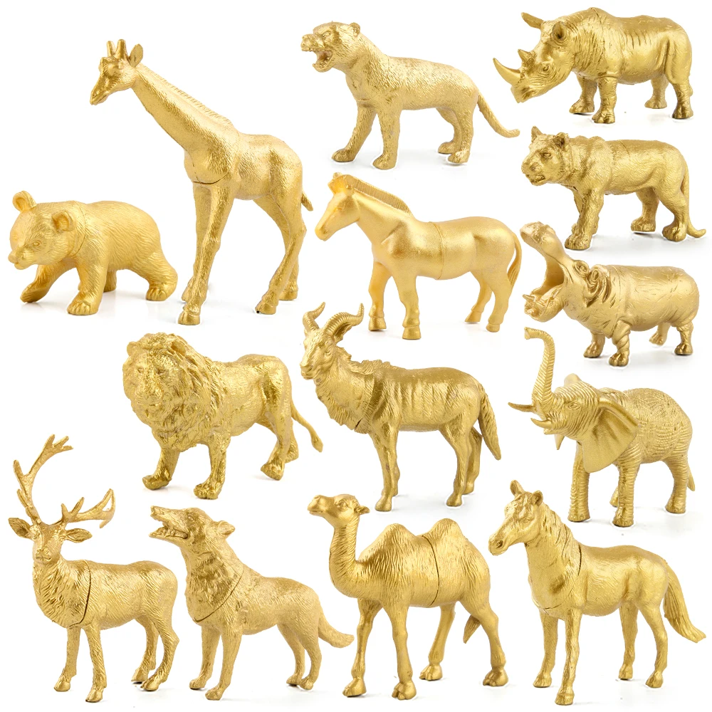 

Gold Animal Model Toy Simulation Animal Zoo Wild Life Animal Toys Set Educational Toy