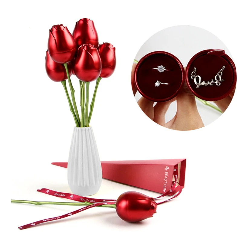

Romantic rose engagement ring box Custom Jewelry ring boxes jewellery packaging for Necklace, Red