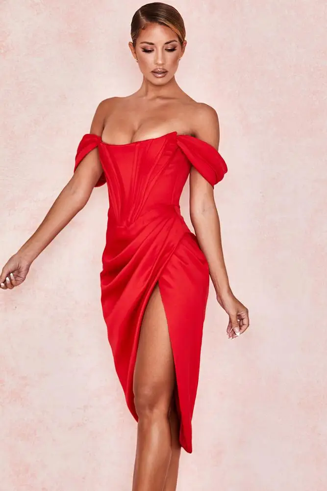 
A3526 wholesale red new women party wear sexy off shoulder bodycon mini evening dress 