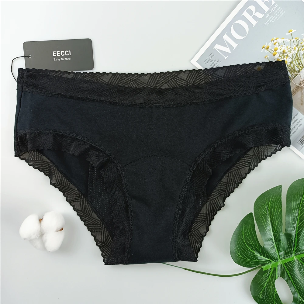 

EECCI women's cotton full protection period panties four layers leak proof waterproof underwear Orange pattern, Black