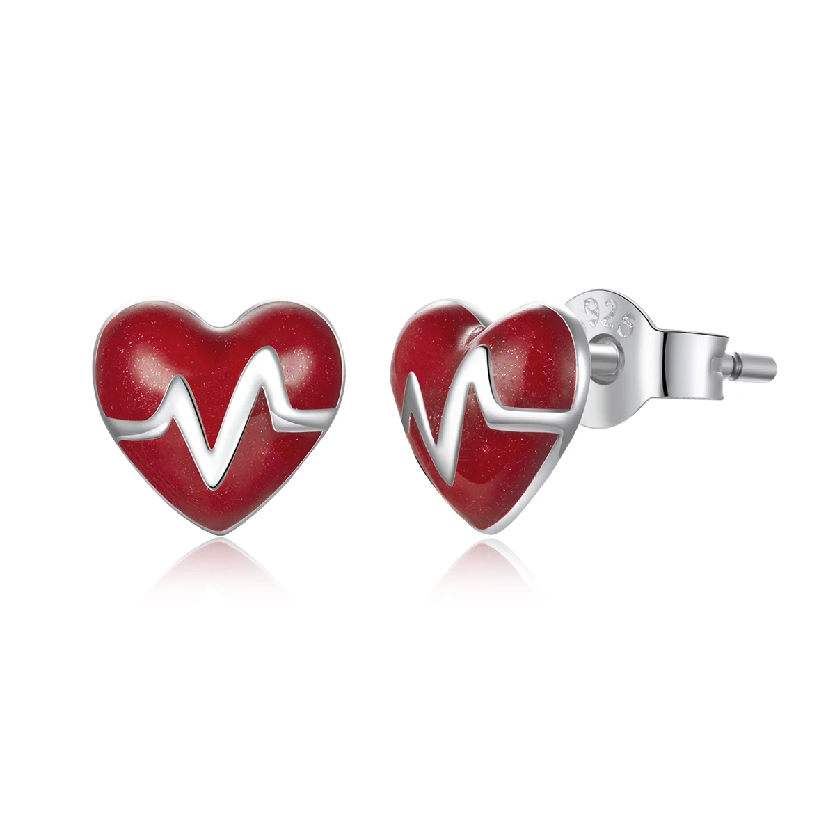 

red heart earrings for women 925 silver love heartbeat stud earring