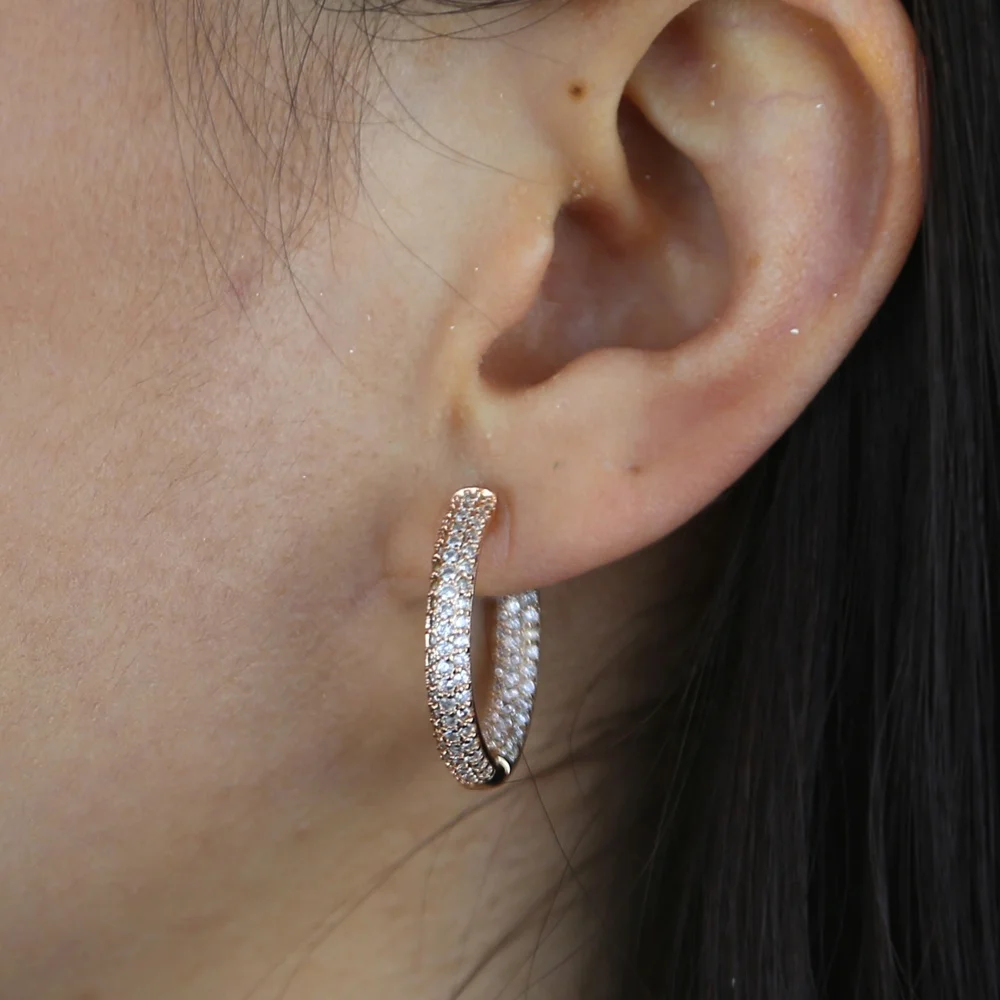 

New arrived women 25mm hoop earring with cz paved round circle wedding earrings wholesale high quality cheaper price