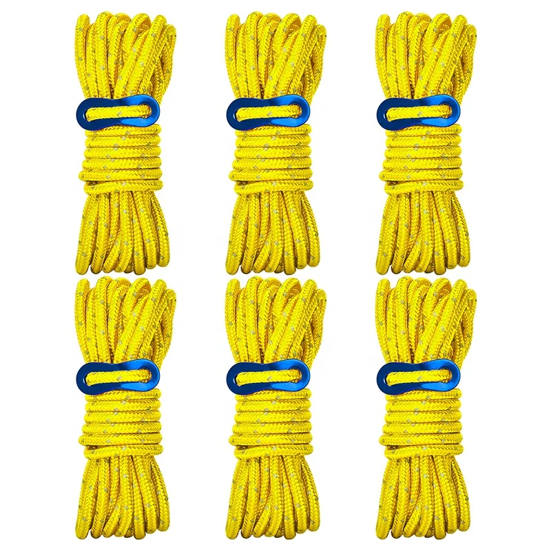 

6 Pack 5mm Outdoor Guy Lines Tent Cords Lightweight Camping Rope With Aluminum Guylines Adjuster Tensioner