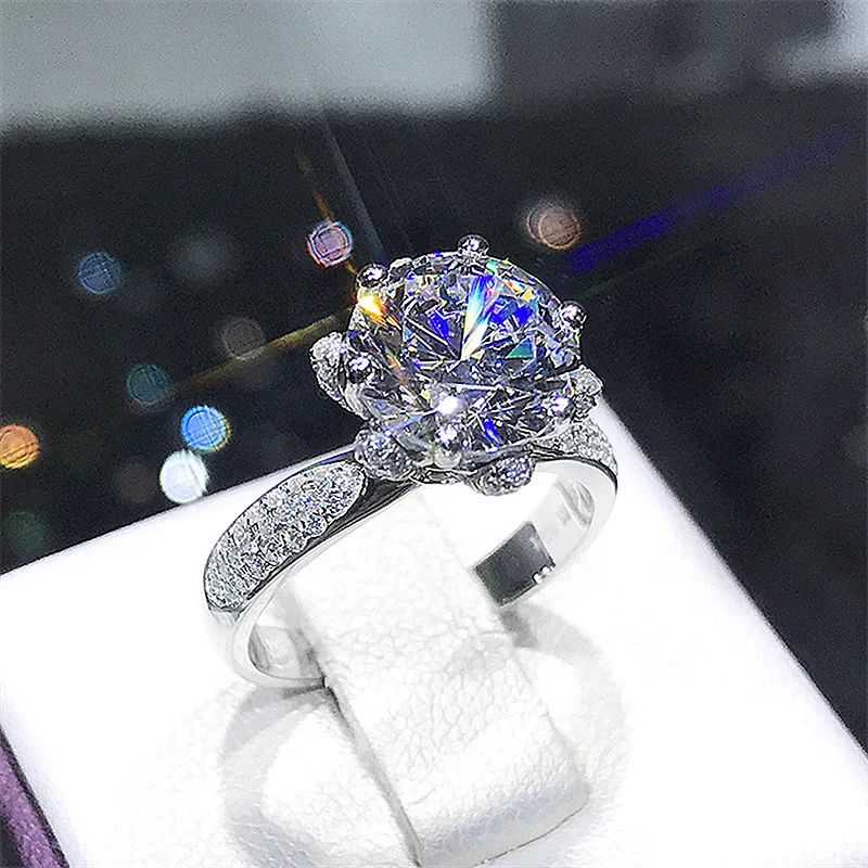 

Wedding Jewelry Flashing Zirconia Flower Shape Open Finger Ring Gold plated Inlaid CZ Diamond Flower Engagement Ring