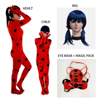 

Fantasia Lady Bug Costumes Girls Spandex Ladybug Costume Jumpsuit Fancy Halloween Cosplay Marinette Wig