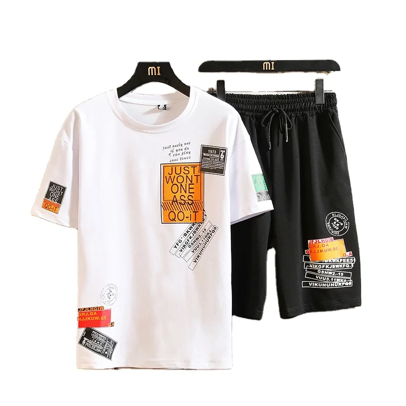 

2020 Fashion Plus Size 5XL Hip Pop Printed T-shirt And Short Sets Men Summer Two Pieces Sets
