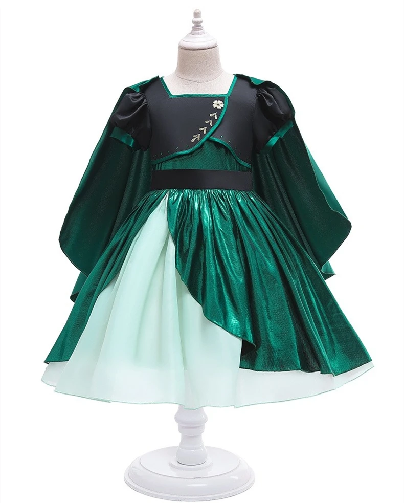 

Snow Queen Cosplay Costume Metallic Green Frock With Cloak Decorate for Princess Elsa Anna BX0660