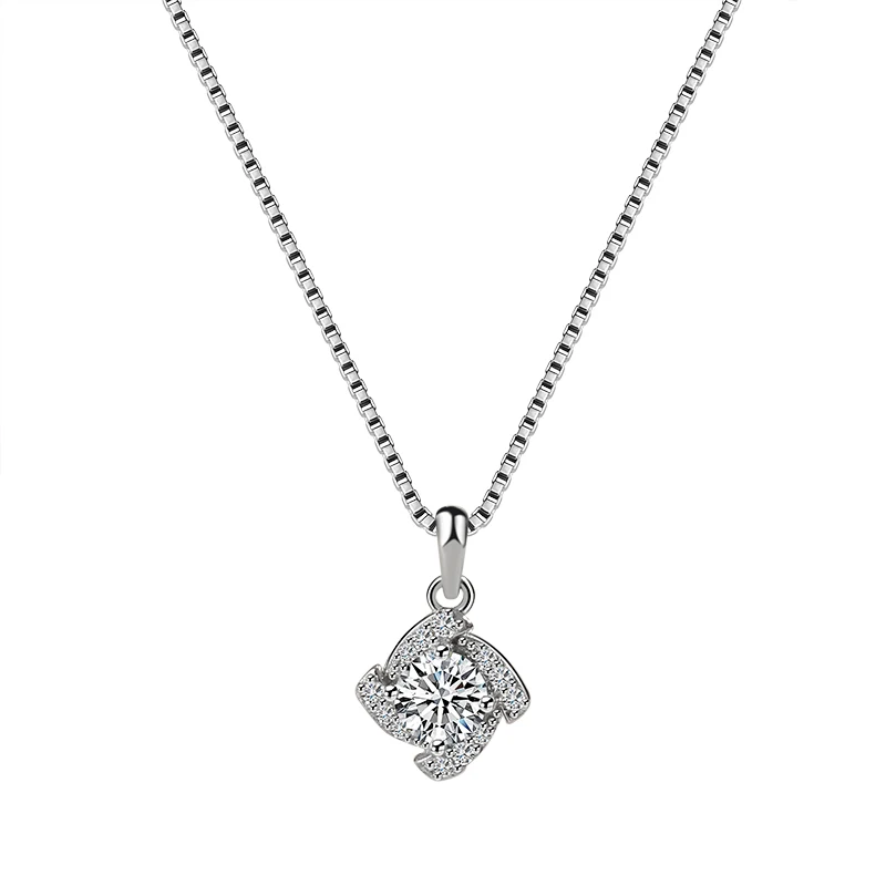 

2020 jewelry womens necklace 925 sterling silver square shape CZ Zircon Pendant