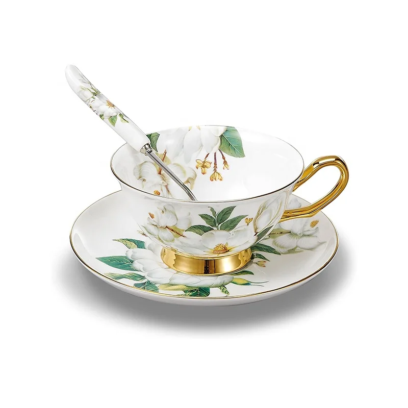 

2020 New Style Ceramic Coffee Cups Tea and Saucer Sets With Kapok Flower