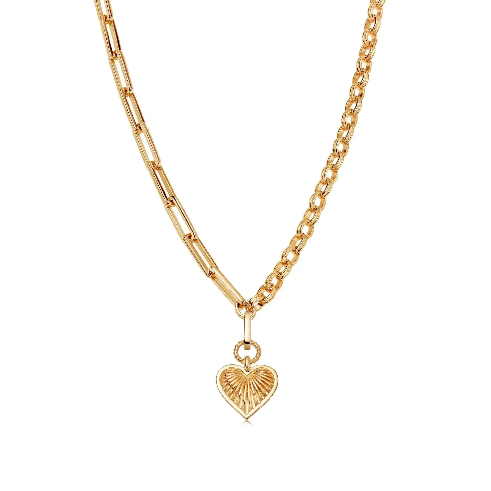 

New Arrival Stainless Steel 18K Gold Plated Chunky Curb Link Chain Heart Pendant Ridge Heart Axiom Chain Necklace for Woman, Gold color